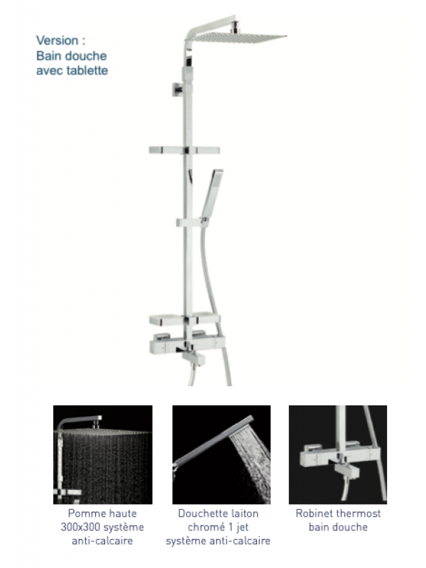 TOUAREG - Colonne de douche thermostatique carrée - ELLE & LUI - VALENTIN  - valentin_touareg_colonne_de_douche_pomme400_bain_tablette