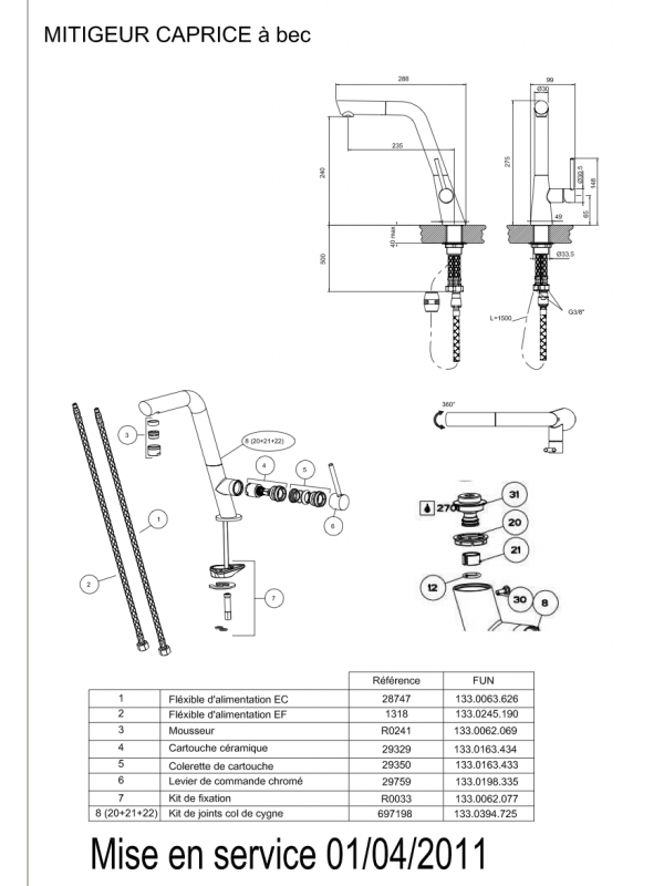 Piéces détachées CAPRICE - FRANKE - vue_clat_e_robinet_caprice_521906_franke