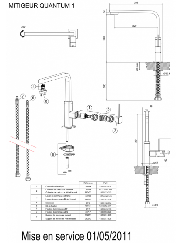 Piéces détachées QUANTUM 1 - FRANKE - vue_clat_e_robinet_quantum_1_franke_521845_521852