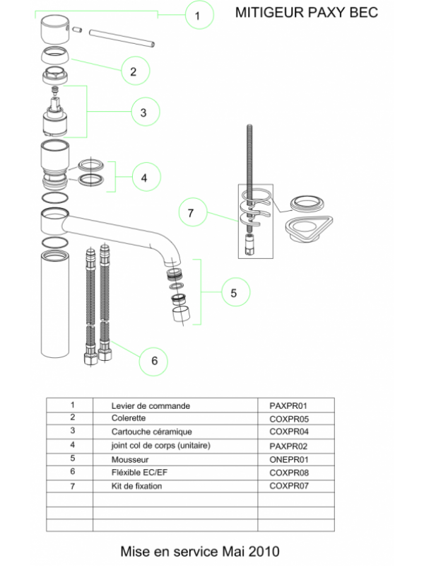 Piéces détachées PAXY - FRANKE - vue_eclat_e_paxy_franke_robinet
