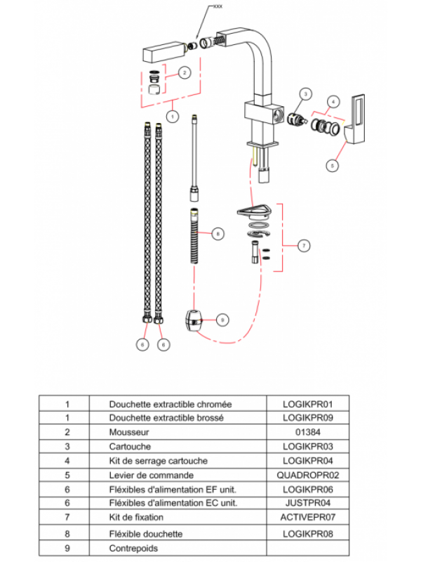 Piéces détachées LOGIK 064023 - FRANKE - vue_eclat_e_robinet_franke_logik_064023_1