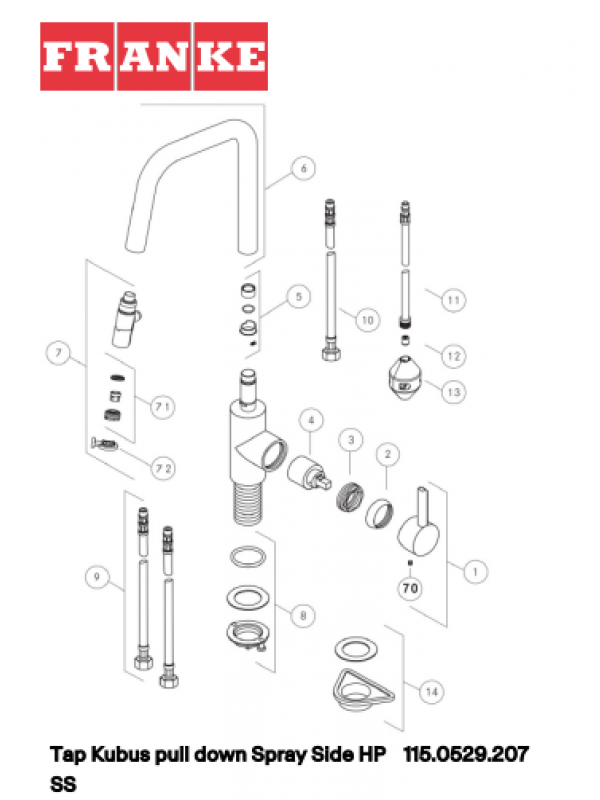 Piéces détachées KUBUS DOUCHETTE 2 JETS - FRANKE - vue_eclat_piece_detachee_atlas_kubus_115.0529.207