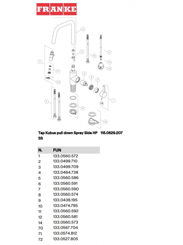 Piéces détachées EOS NEO U Douchette - FRANKE - vue_eclate_robinet_atlas_eos_douchette_laterale_115.0529.207