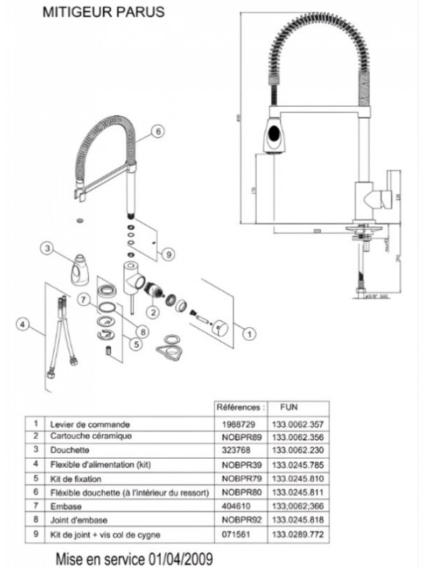 Pièces détachées pour PARUS - FRANKE - Mitigeur - vue_eclatee_mitigeur_parus_franke