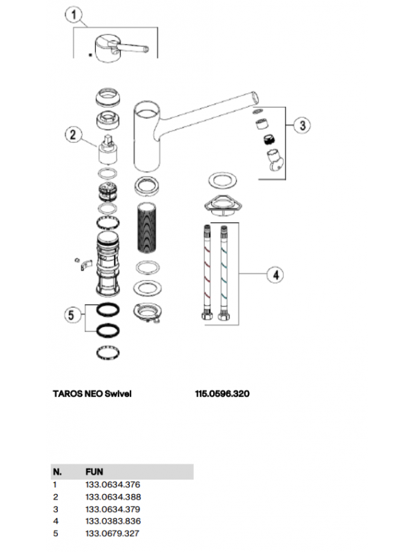 Piéces détachées TAROS NEO BEC - FRANKE - vue_eclatee_robinet_franke_115.0596.320_taros_neo_bec