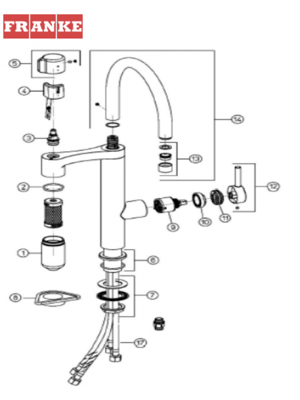 Piéces détachées VITAL EAU FILTREE BEC - FRANKE - vue_eclatee_robinet_franke_120.0621.312_vital_eau_filtre_bec