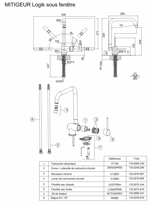 Piéces détachées LOGIK 702039 - FRANKE - vue_eclatee_robinet_franke_logik_702039