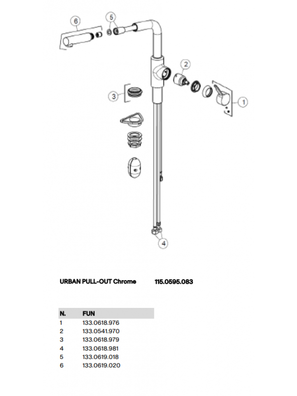 Piéces détachées URBAN DOUCHETTE - FRANKE - vue_eclatee_robinet_franke_urban_douchette_chrome_133.0595.083