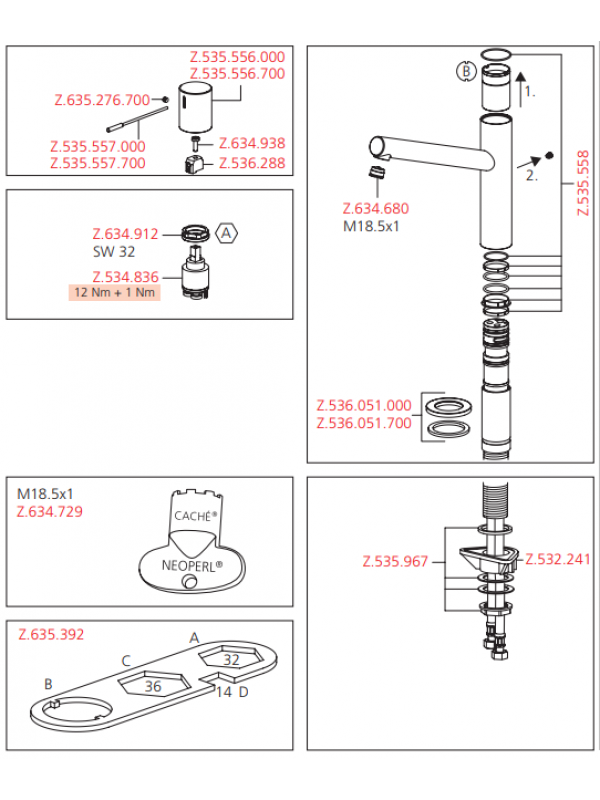 Piéces détachées ONO - KWC - vue_eclatee_robinet_ono_de_kwc_sans_douchette