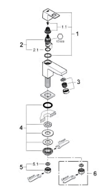 Eurocube Mitigeur monocommande Lavabo Taille XS 23137000 vue eclatée