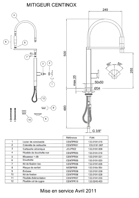 liste piece detachee robinet centinox franke