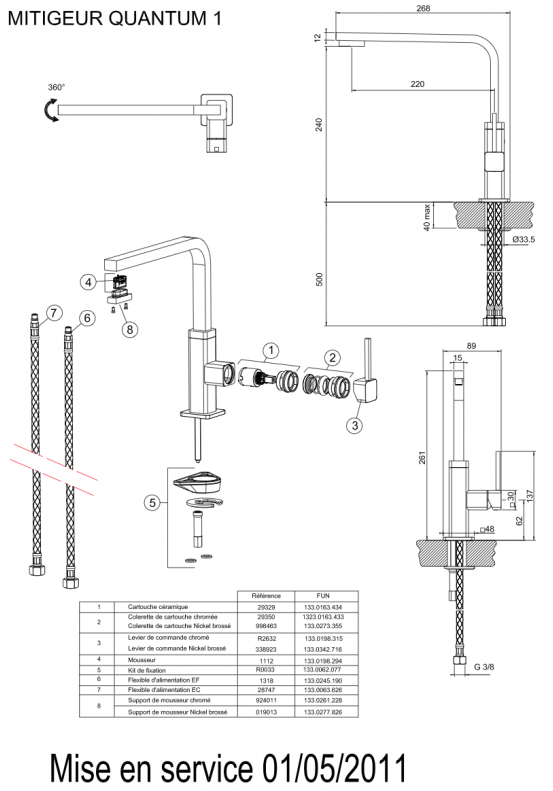Vue éclatée Robinet Quantum 1 Franke 521845 521852