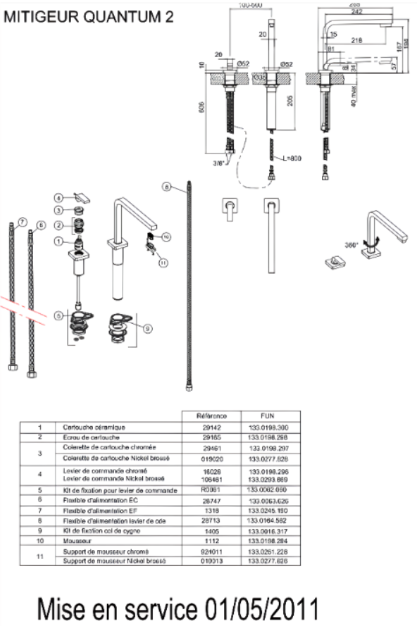 Vue éclatée Robinet Quantum 2 Franke 521839