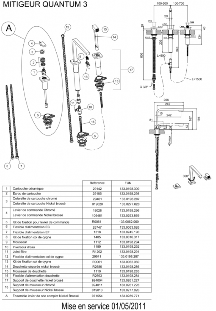 Vue éclatée Robinet Quantum 3 Franke 521814