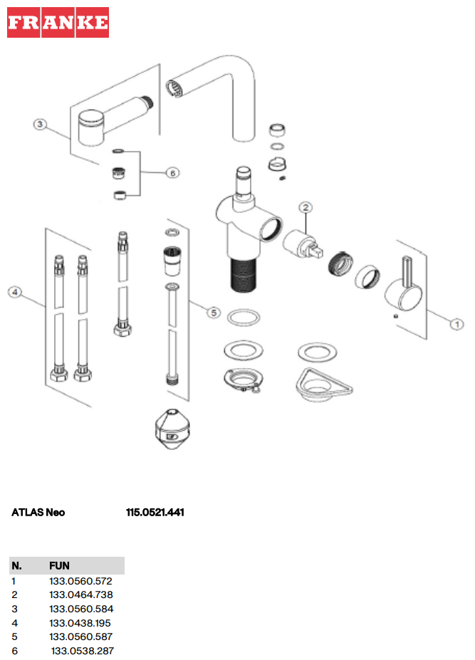 Vue eclate robinet Atlas neo douchette laterale 115.0521.441