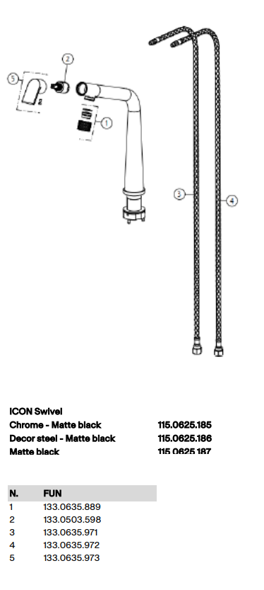 Vue eclatee robinet franke icon bec 115.0625.185