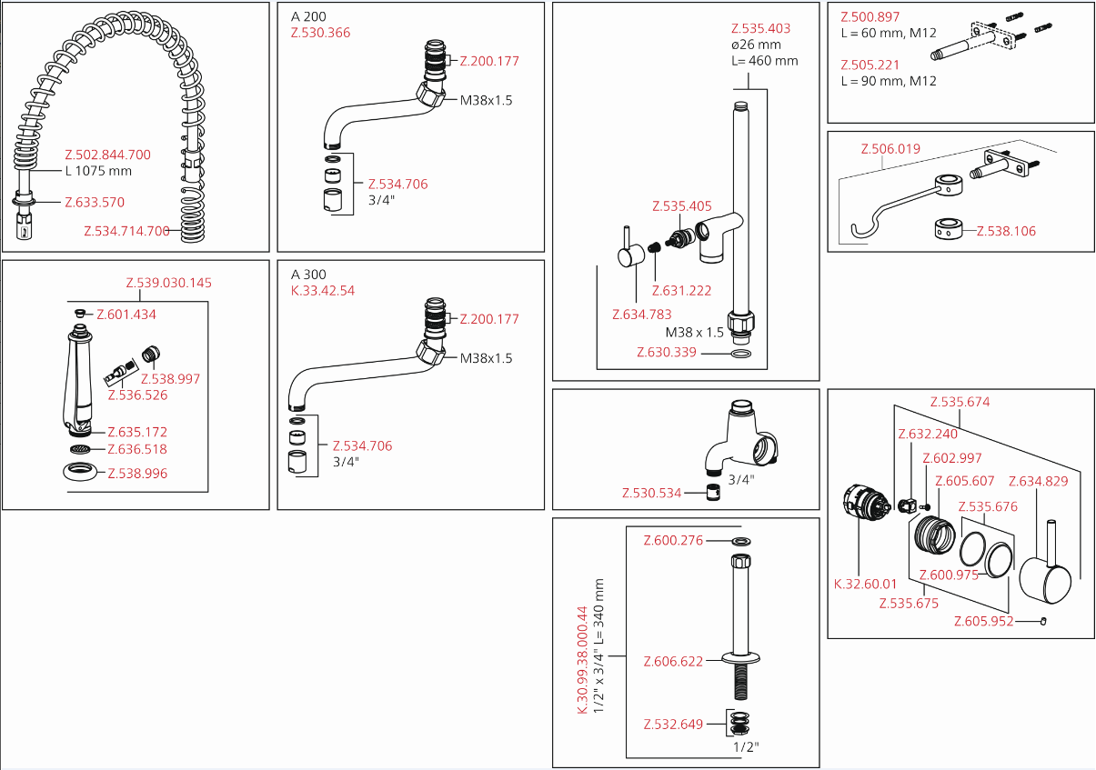 Vue eclatee robinet gastro de kwc 24.503.124.000