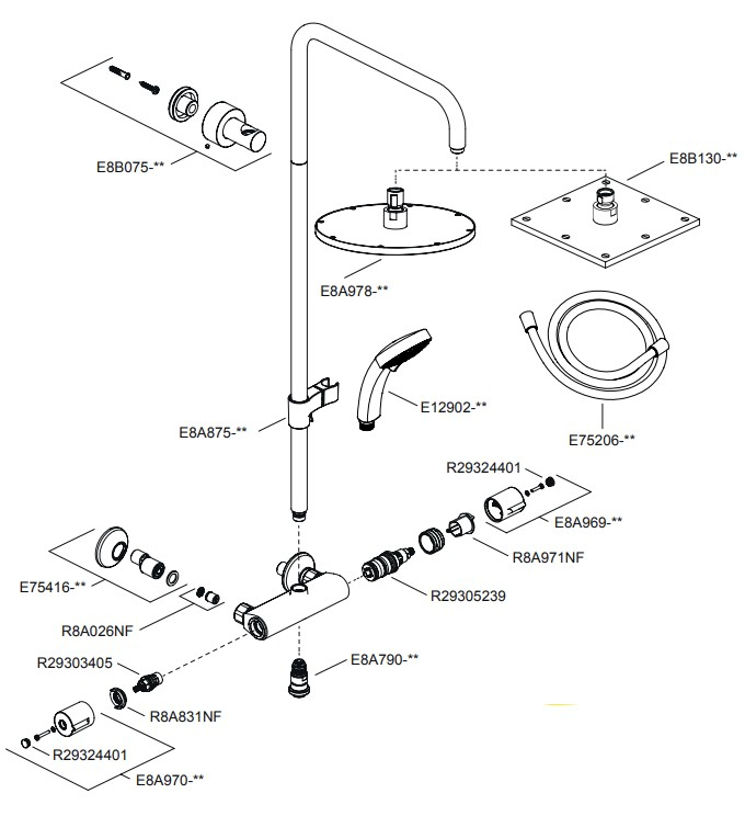 piece detachee colonne de douche july jacob delafon e45716