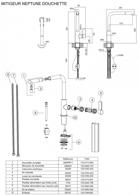 piece detachee neptune douchette Robinet FRANKE 115.0150.242