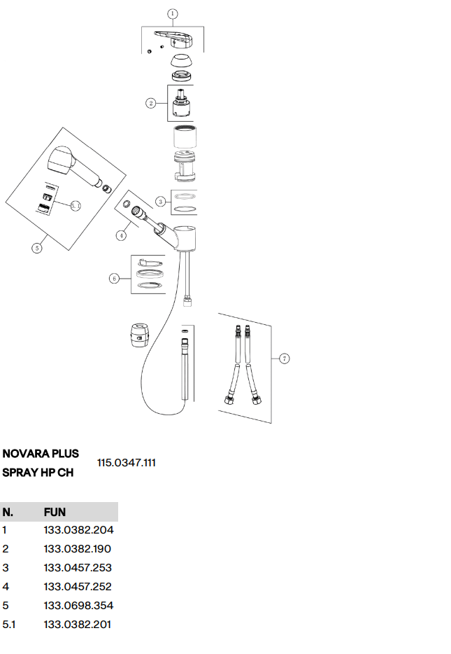 robinet novara franke vue eclatee piece detachee