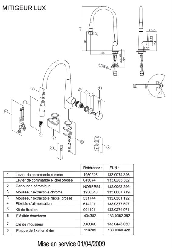 vue eclate robinet LUX de FRANKE