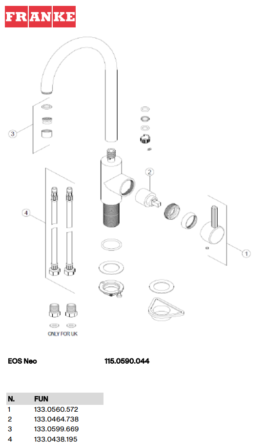 vue eclatee robinet franke eos neo j bec inox 115.0590.044