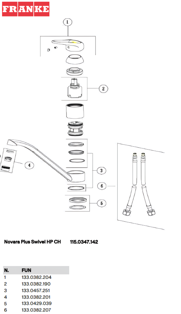 vue eclatee robinet franke novara plus bec 115.0347.142
