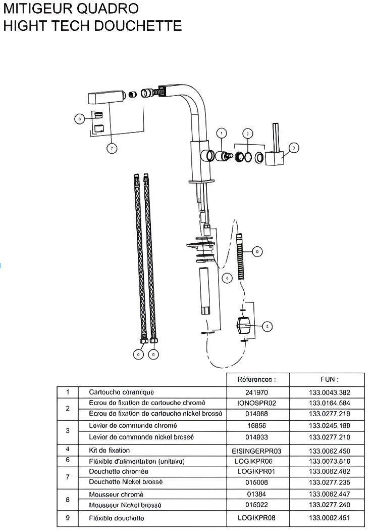 vue eclatee robinet quadro FRANKE